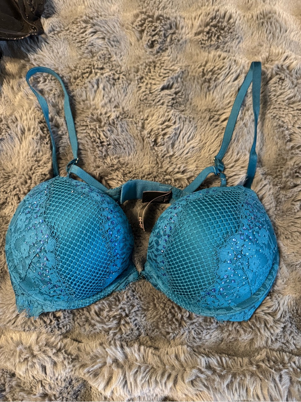 Victoria's Secret Teal Lace & Mesh Push-Up Bra with Sparkle Bombshell